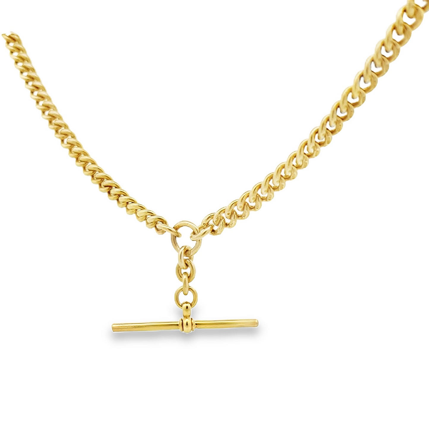 Antique 9ct Yellow Gold Curb Link Albert Watch Chain & T-Bar