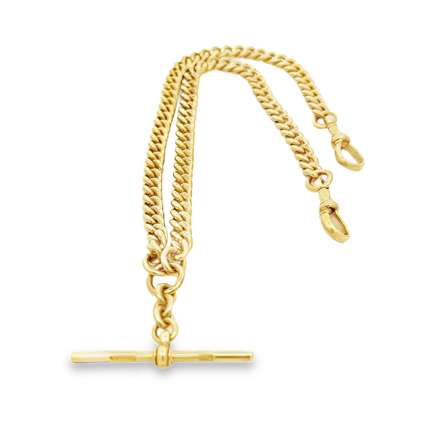 Antique 9ct Yellow Gold Curb Link Albert Watch Chain & T-Bar