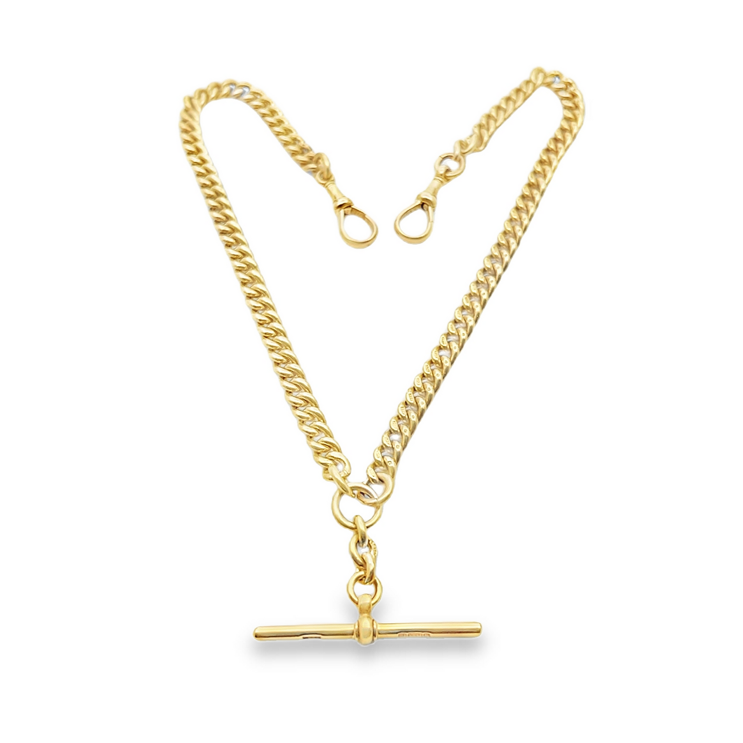 Antique 9ct Yellow Gold Curb Link Albert Watch Chain & T-Bar
