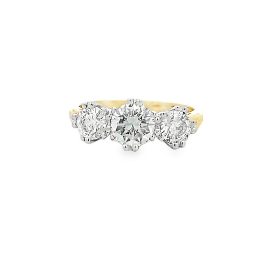 Vintage 2.01 Carat Diamond 3 Stone 18ct Gold and Platinum Ring