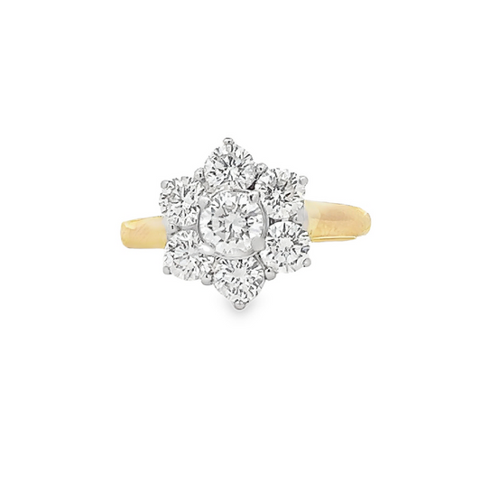 Vintage Natural Diamond Daisy Cluster 18ct Yellow and White Gold Ring