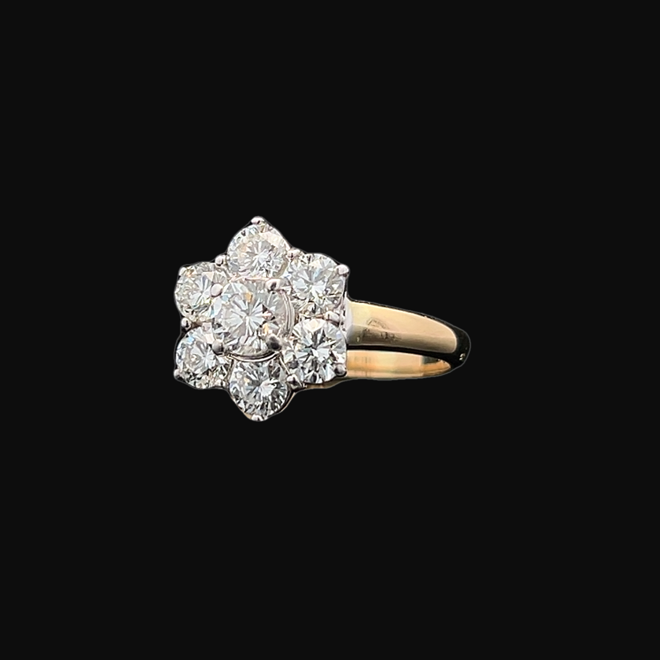 Vintage Natural Diamond Daisy Cluster 18ct Yellow and White Gold Ring