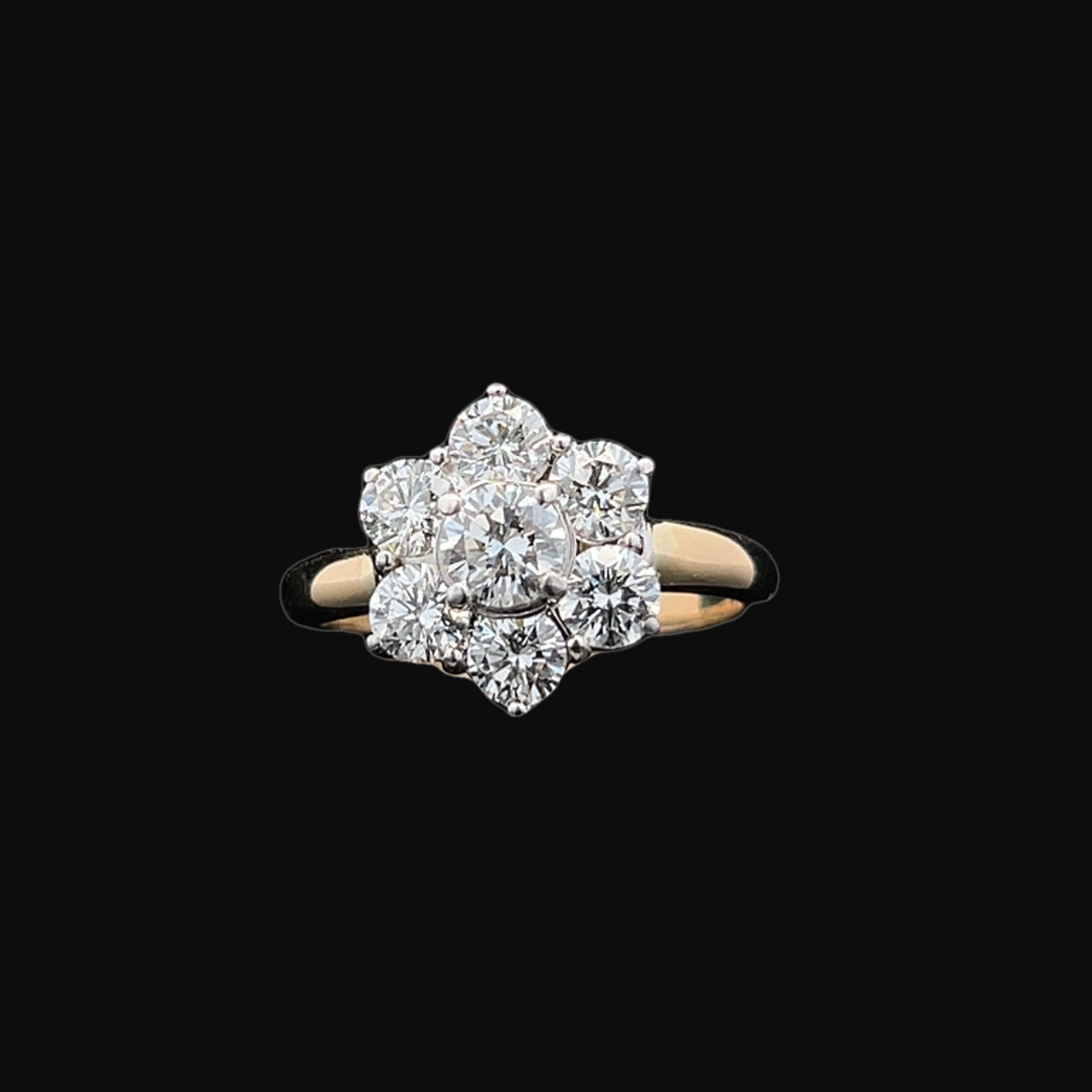 Vintage Natural Diamond Daisy Cluster 18ct Yellow and White Gold Ring