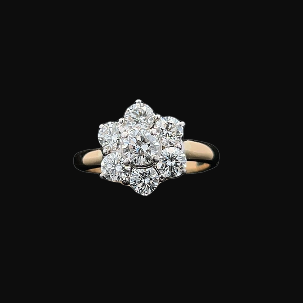 Vintage Natural Diamond Daisy Cluster 18ct Yellow and White Gold Ring