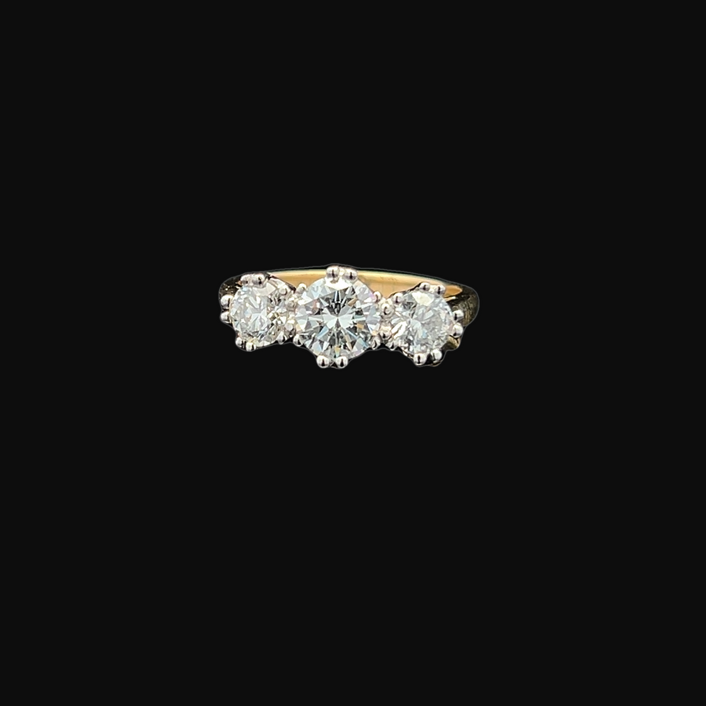 Vintage 2.01 Carat Diamond 3 Stone 18ct Gold and Platinum Ring