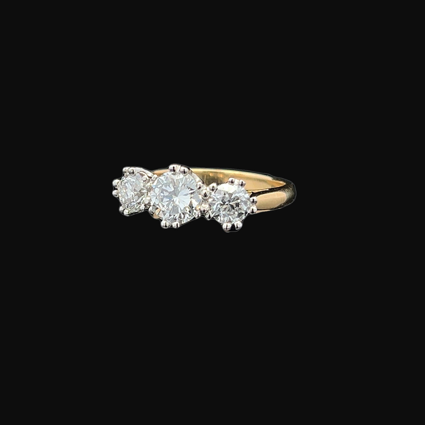 Vintage 2.01 Carat Diamond 3 Stone 18ct Gold and Platinum Ring