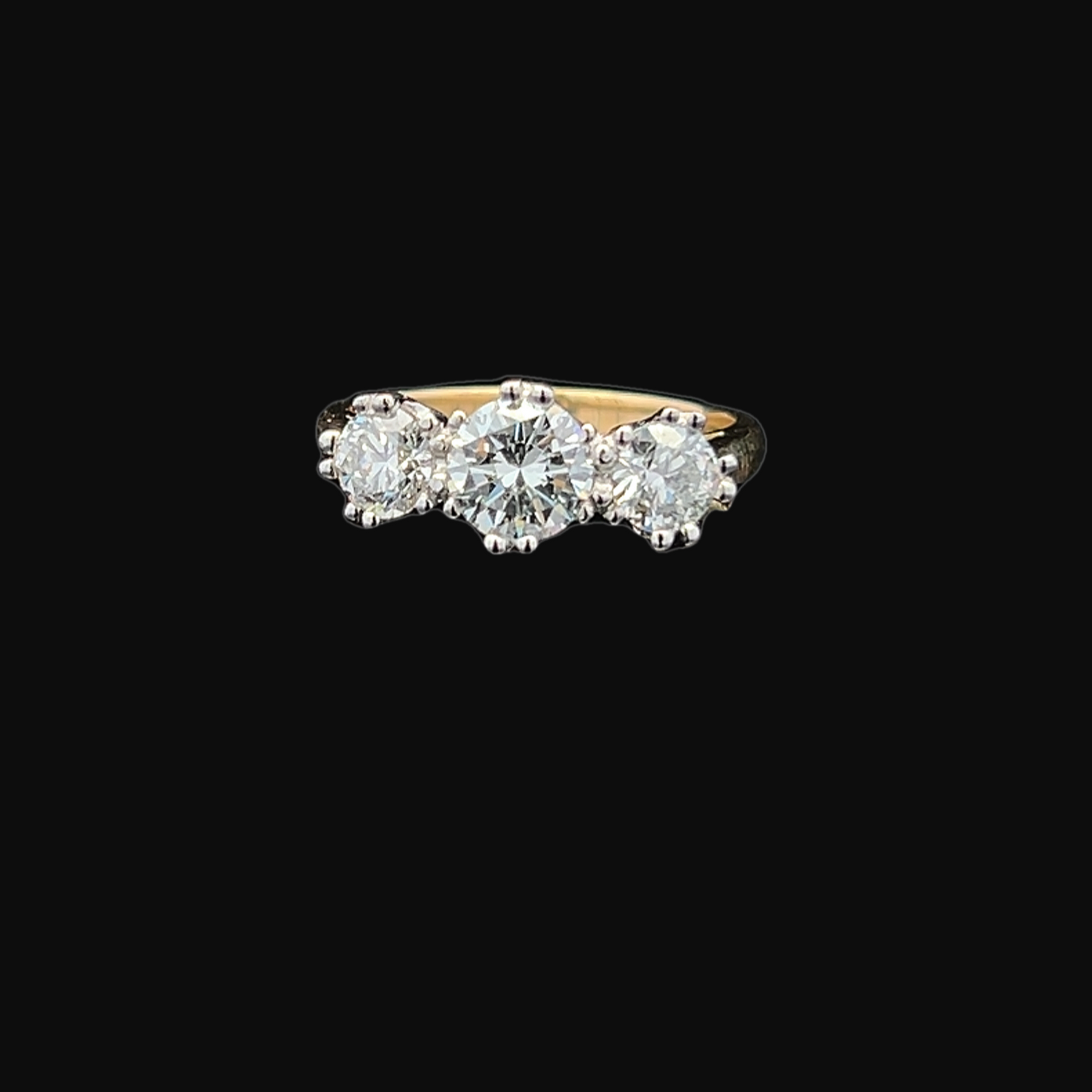 Vintage 2.01 Carat Diamond 3 Stone 18ct Gold and Platinum Ring