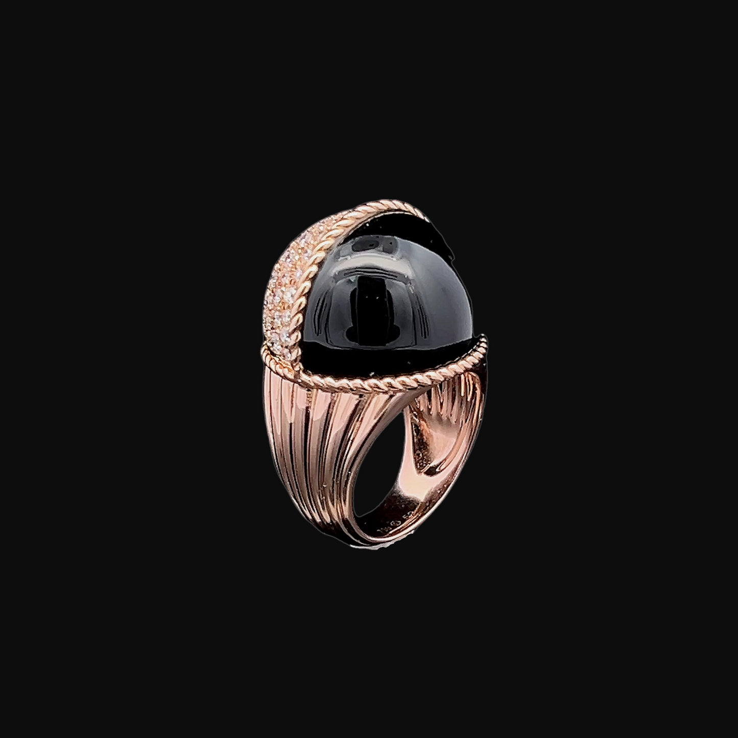 Contemporary Paris Nouvelle Vague Black Jade and Diamond 18ct Rose Gold Bombe Cocktail Ring