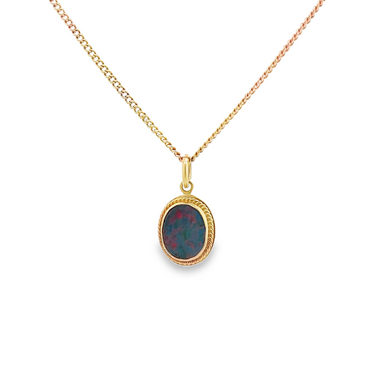 Antique Edwardian Australian Black Opal Doublet 9ct Gold Pendant