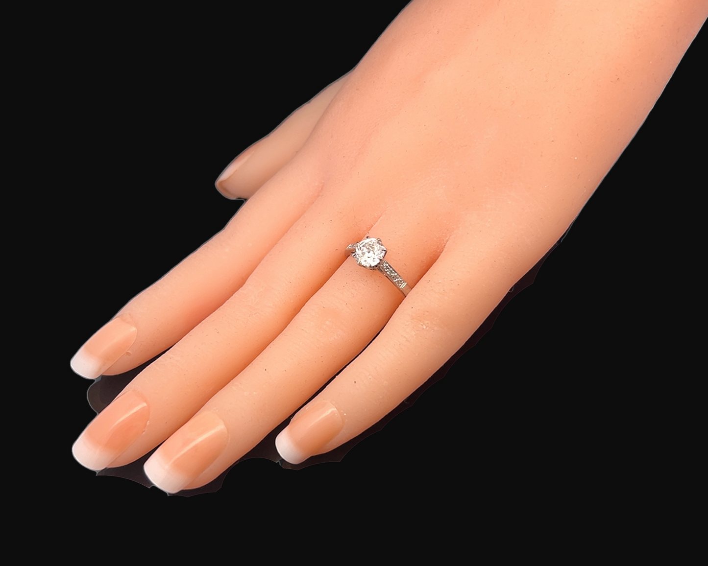 Antique Edwardian Solitaire Old European Cut Diamond Platinum & 18ct White Gold Ring with Diamond Shoulders