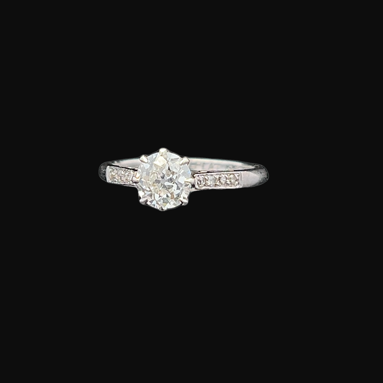 Antique Edwardian Solitaire Old European Cut Diamond Platinum & 18ct White Gold Ring with Diamond Shoulders