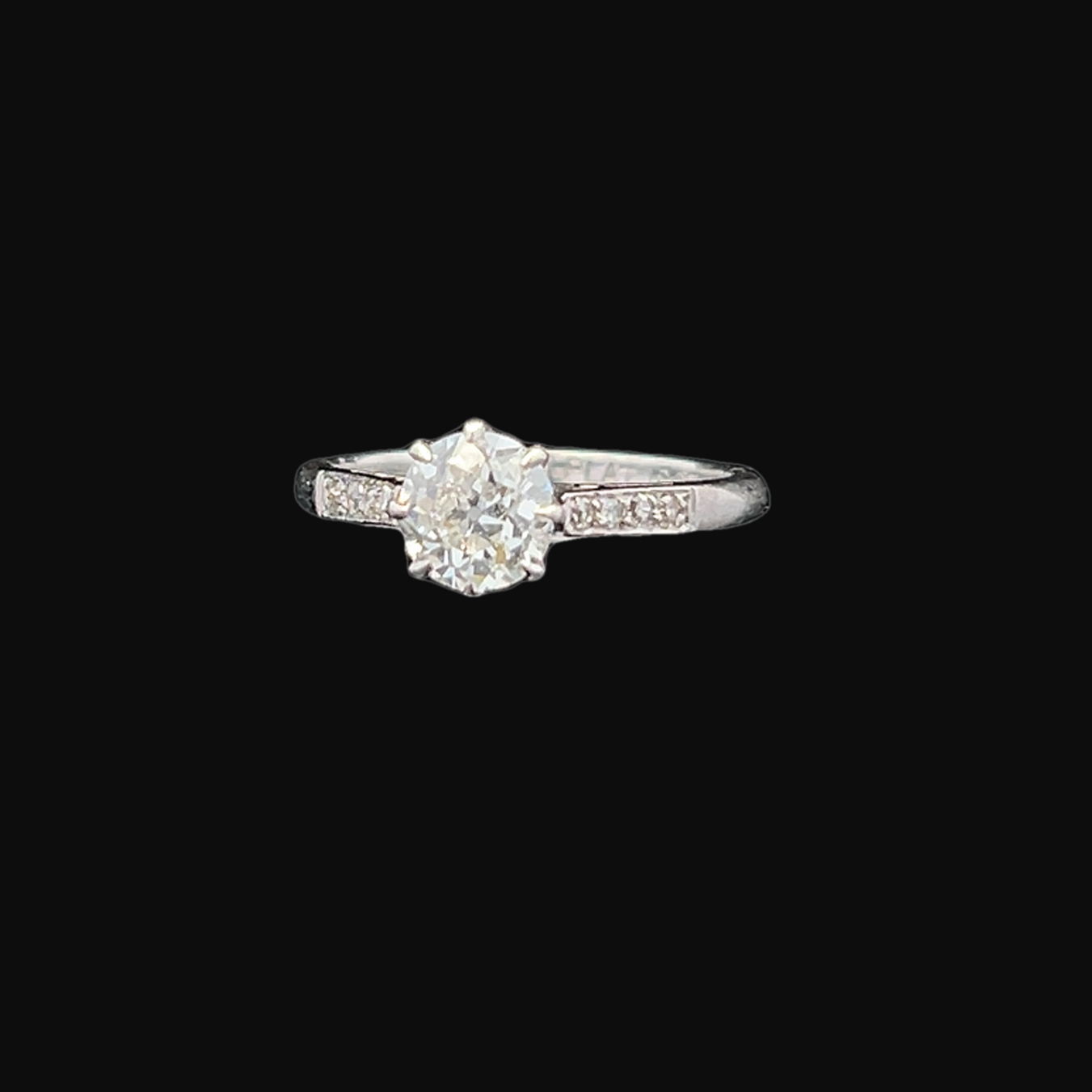 Antique Edwardian Solitaire Old European Cut Diamond Platinum & 18ct White Gold Ring with Diamond Shoulders