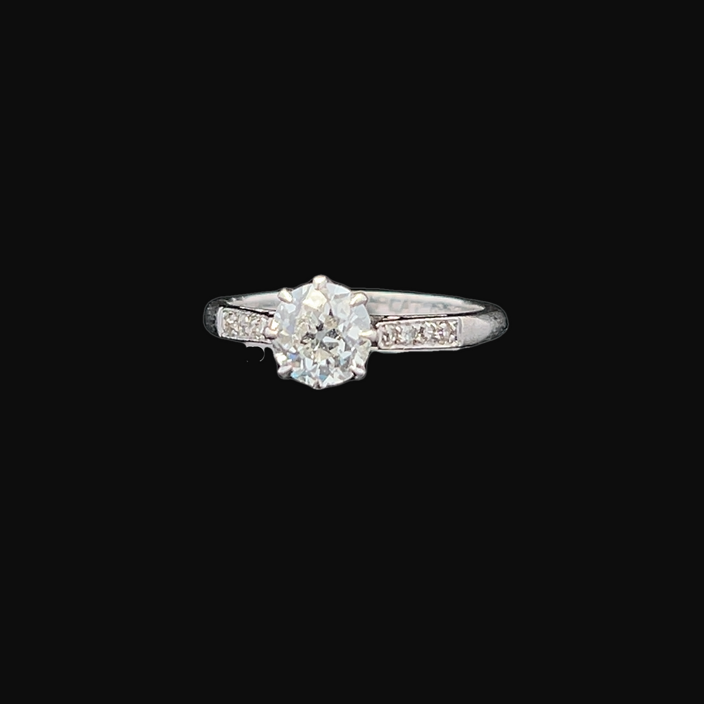 Antique Edwardian Solitaire Old European Cut Diamond Platinum & 18ct White Gold Ring with Diamond Shoulders