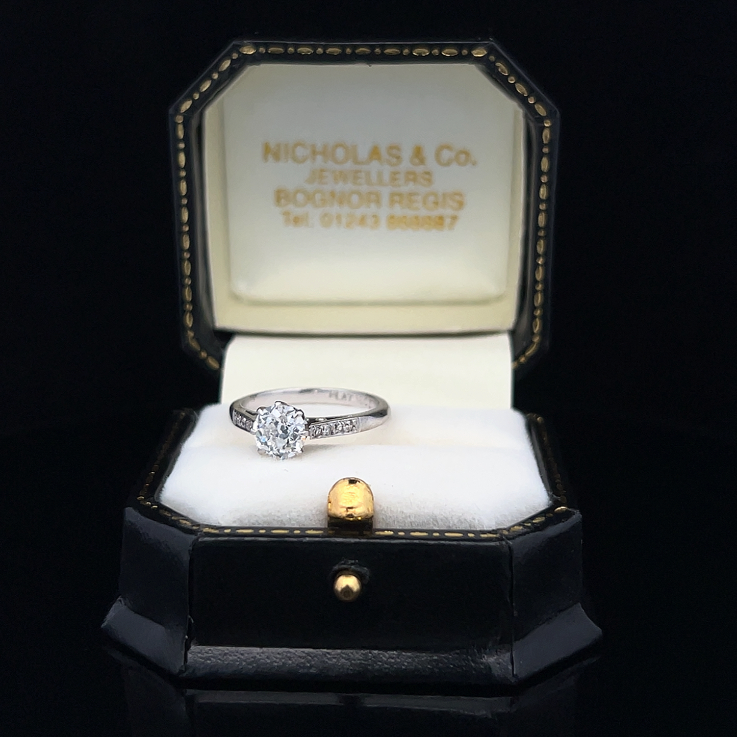 Antique Edwardian Solitaire Old European Cut Diamond Platinum & 18ct White Gold Ring with Diamond Shoulders
