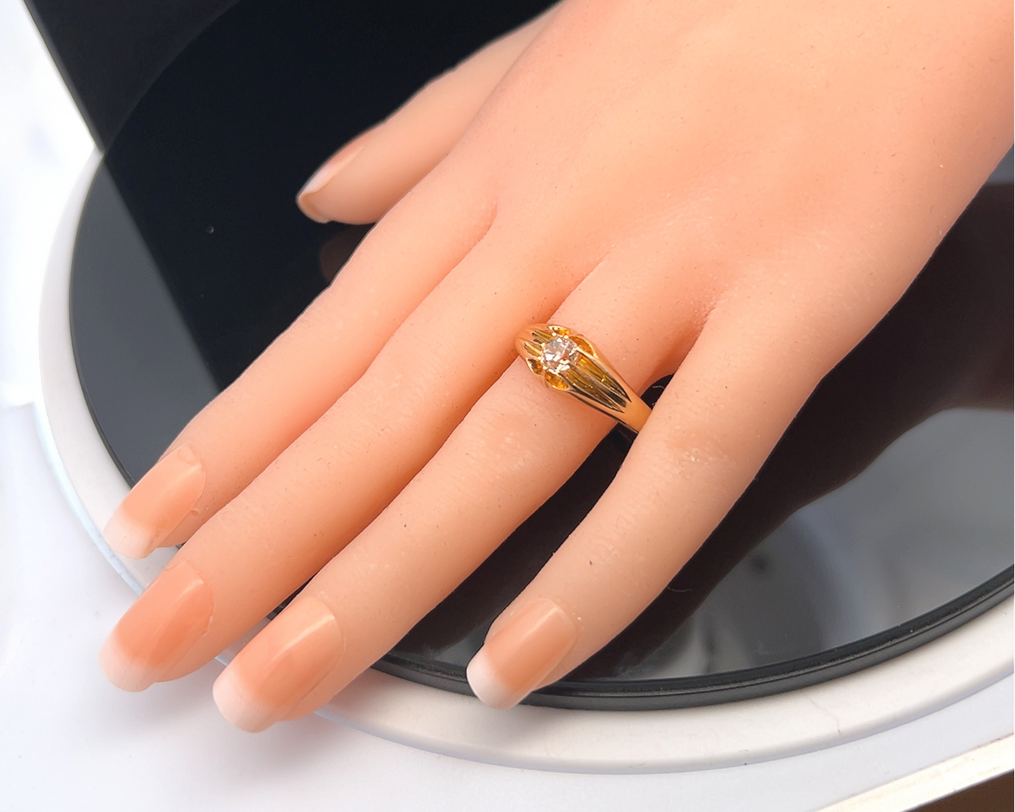 Antique Edwardian Solitaire Old Mine Cut 0.50ct Diamond 18ct Gold Gypsy Ring