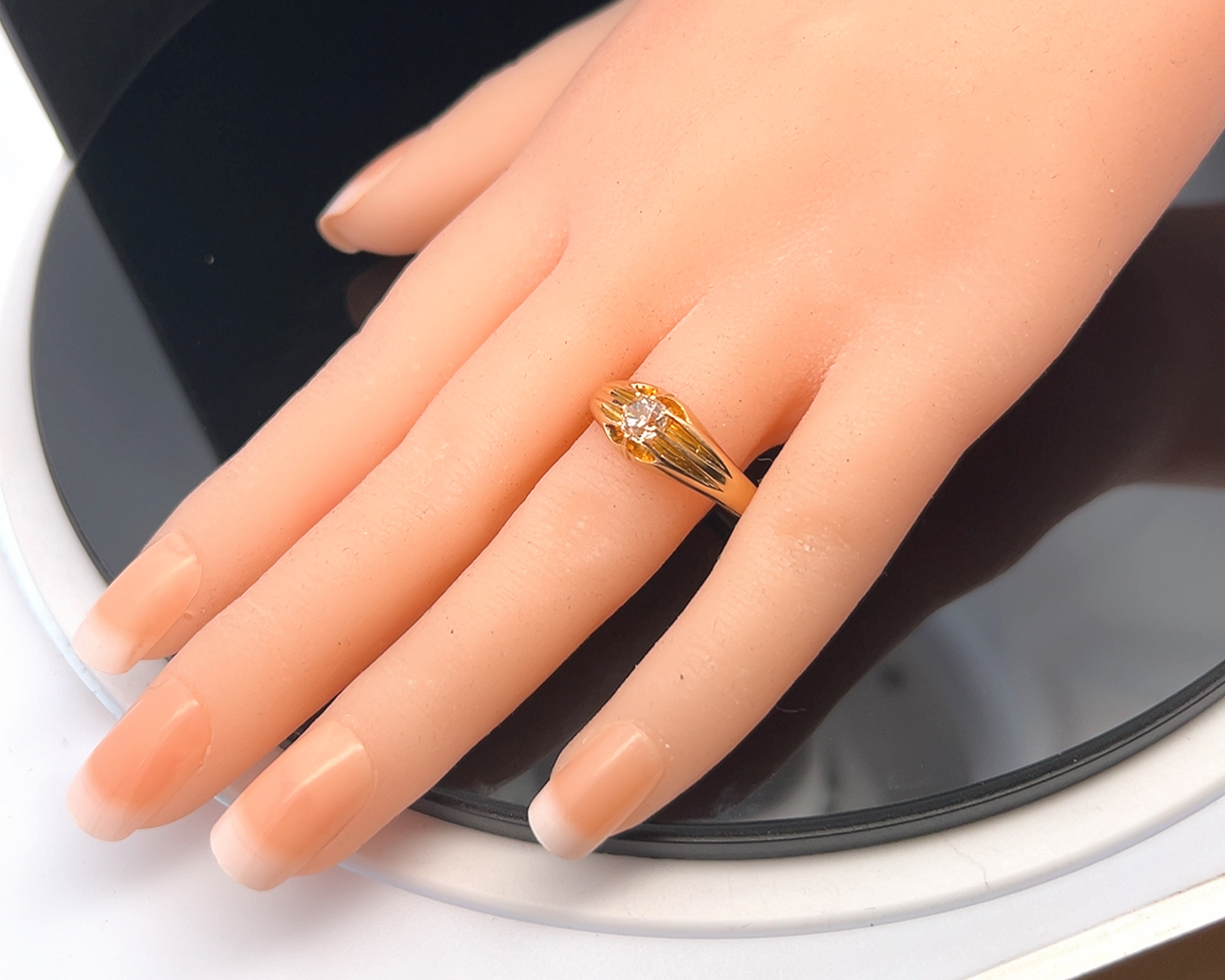 Antique Edwardian Solitaire Old Mine Cut 0.50ct Diamond 18ct Gold Gypsy Ring