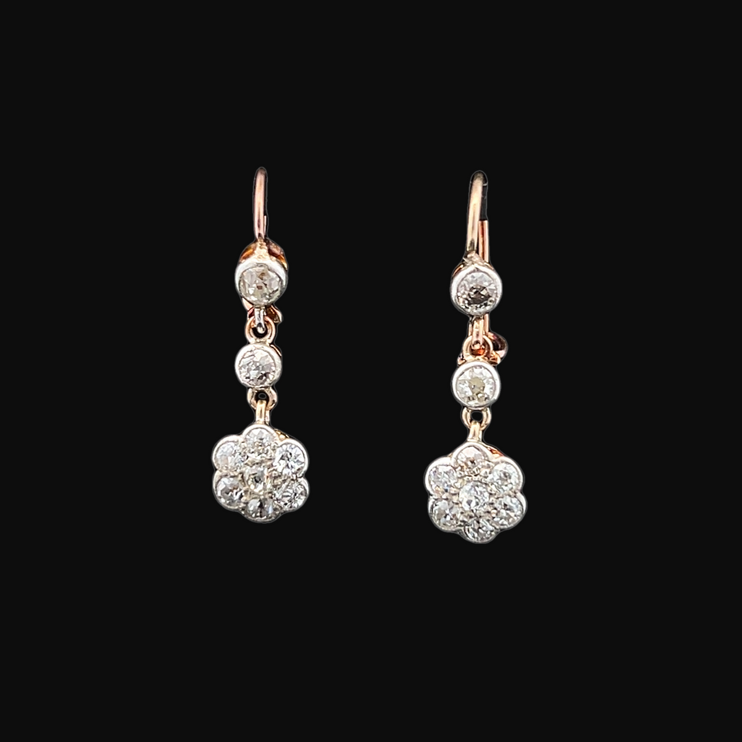 Antique Victorian Old Mine Cut Natural Diamond Drop Earrings