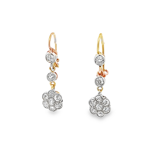 Antique Victorian Old Mine Cut Natural Diamond Drop Earrings