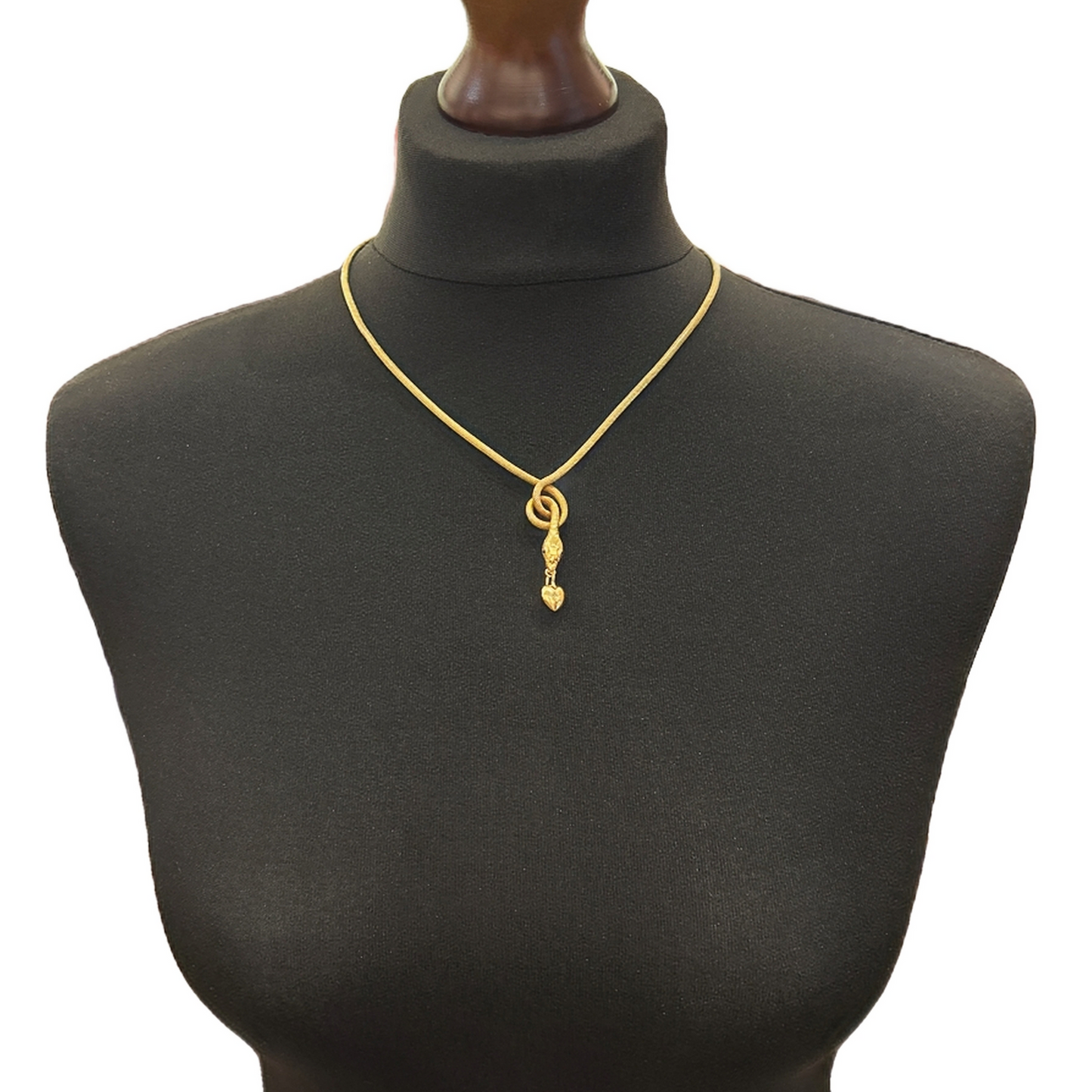 Antique Edwardian Emerald Eyed 9ct Gold Snake Necklace Set 15ct Gold Diamond Puffy Heart Drop