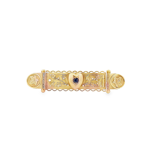 Antique Edwardian 'Secret Mizpah' Sapphire Heart 9ct Gold Brooch