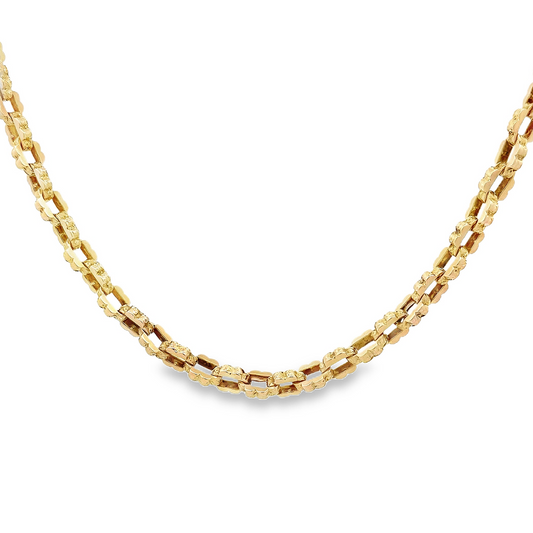 Antique Victorian 9ct Gold Ornate Scalloped Square Link Chain with Dog Clip Clasps