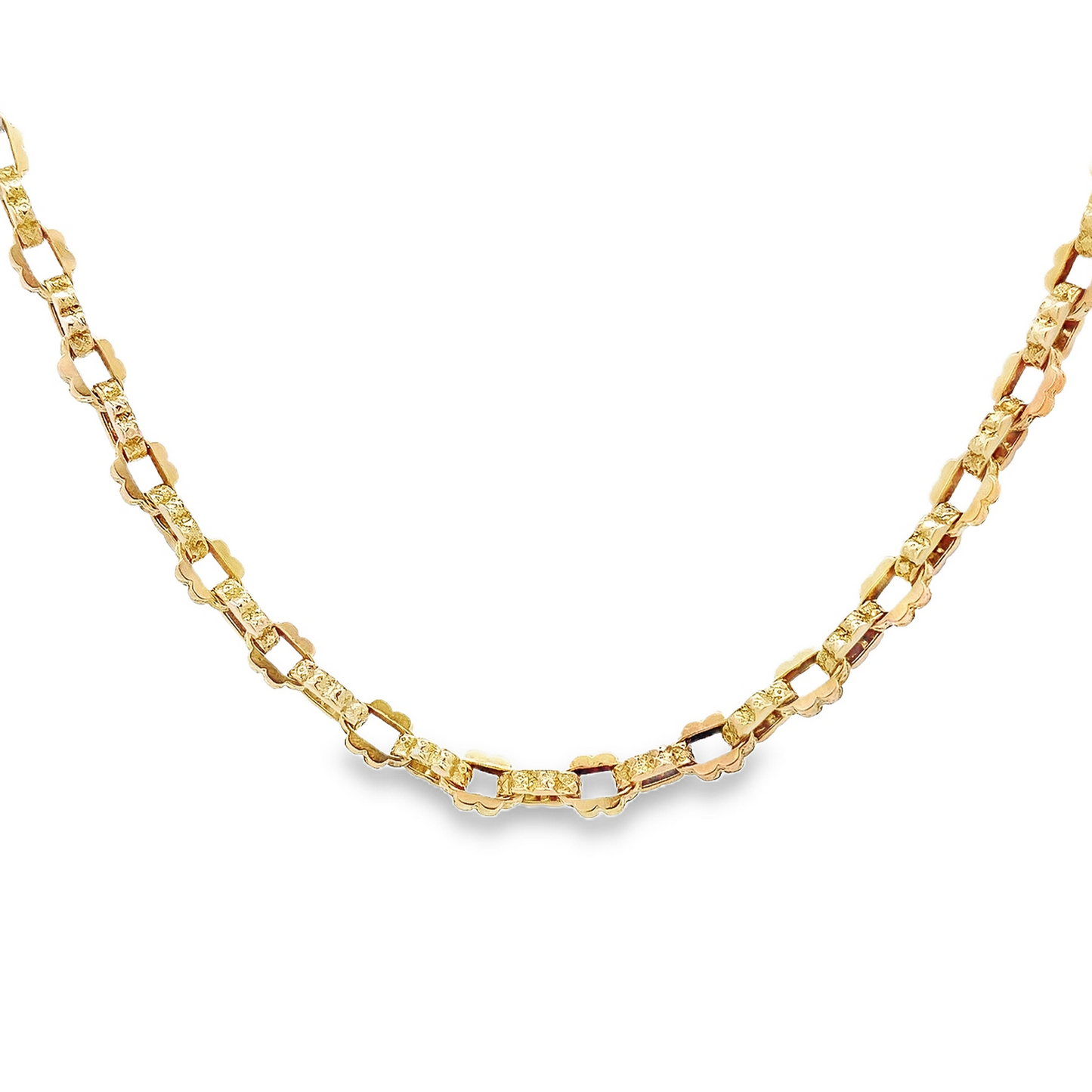 Antique Victorian 9ct Gold Ornate Scalloped Square Link Chain with Dog Clip Clasps
