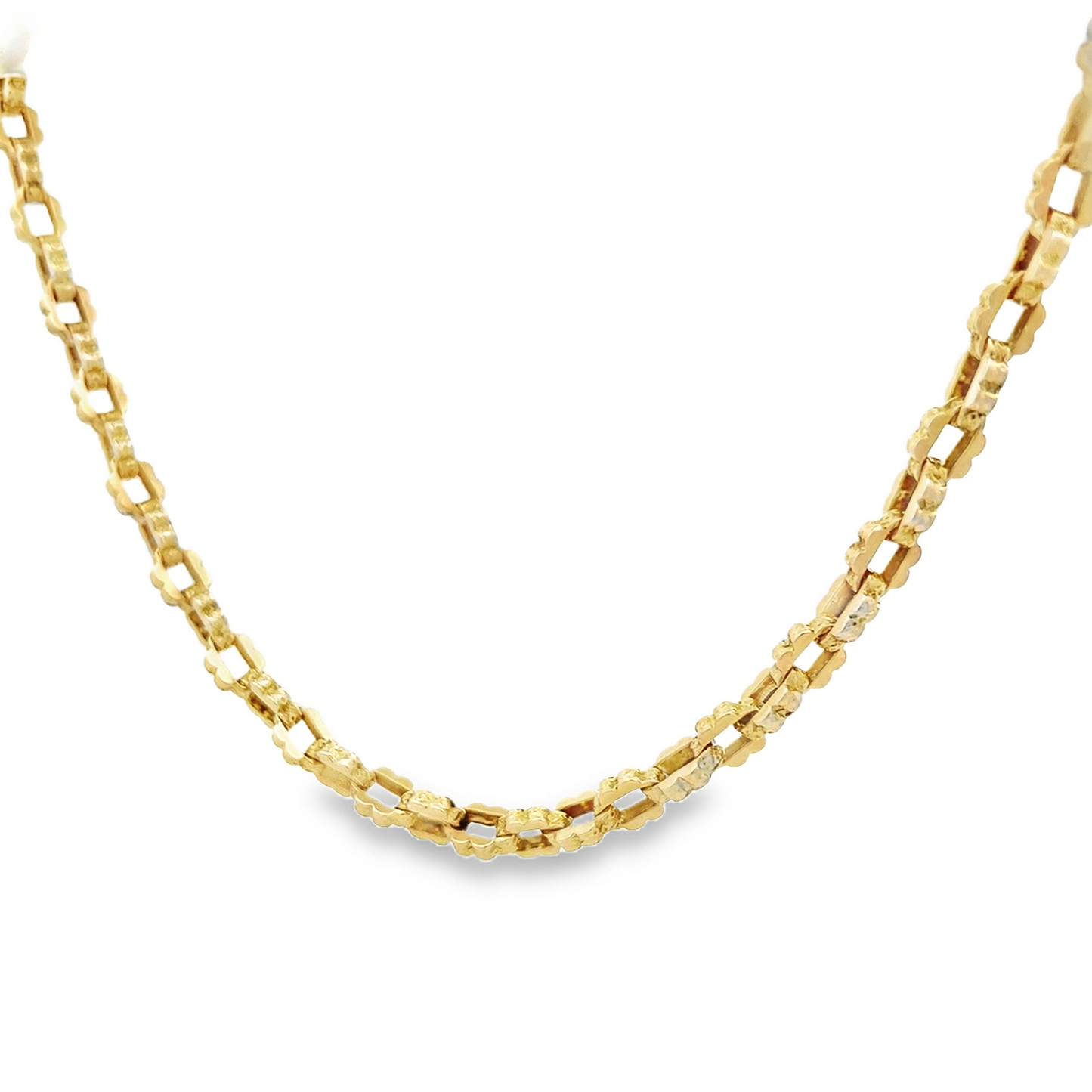 Antique Victorian 9ct Gold Ornate Scalloped Square Link Chain with Dog Clip Clasps