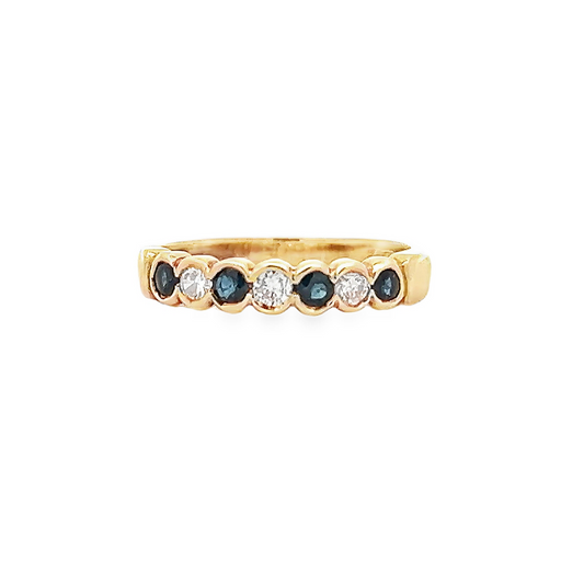 Vintage Diamond and Sapphire 18ct Gold Half Eternity Ring