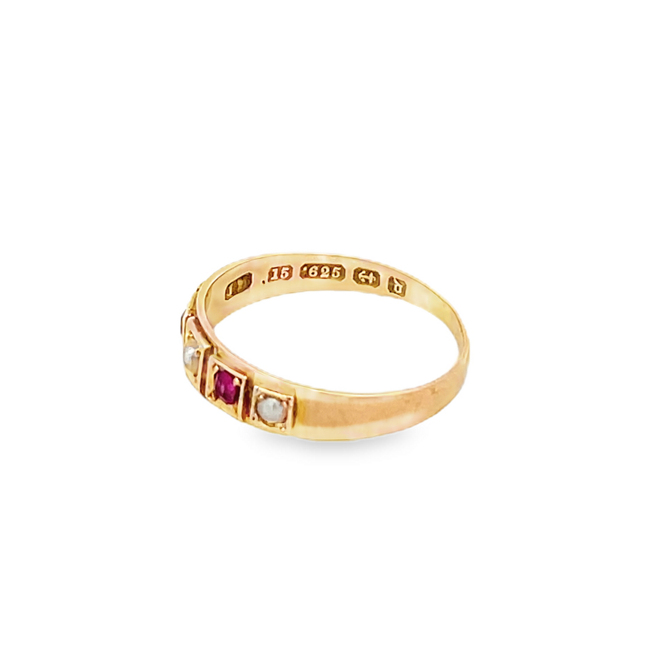 Antique Victorian Natural Split Pearl and Ruby 15ct Gold 5 Stone Ring