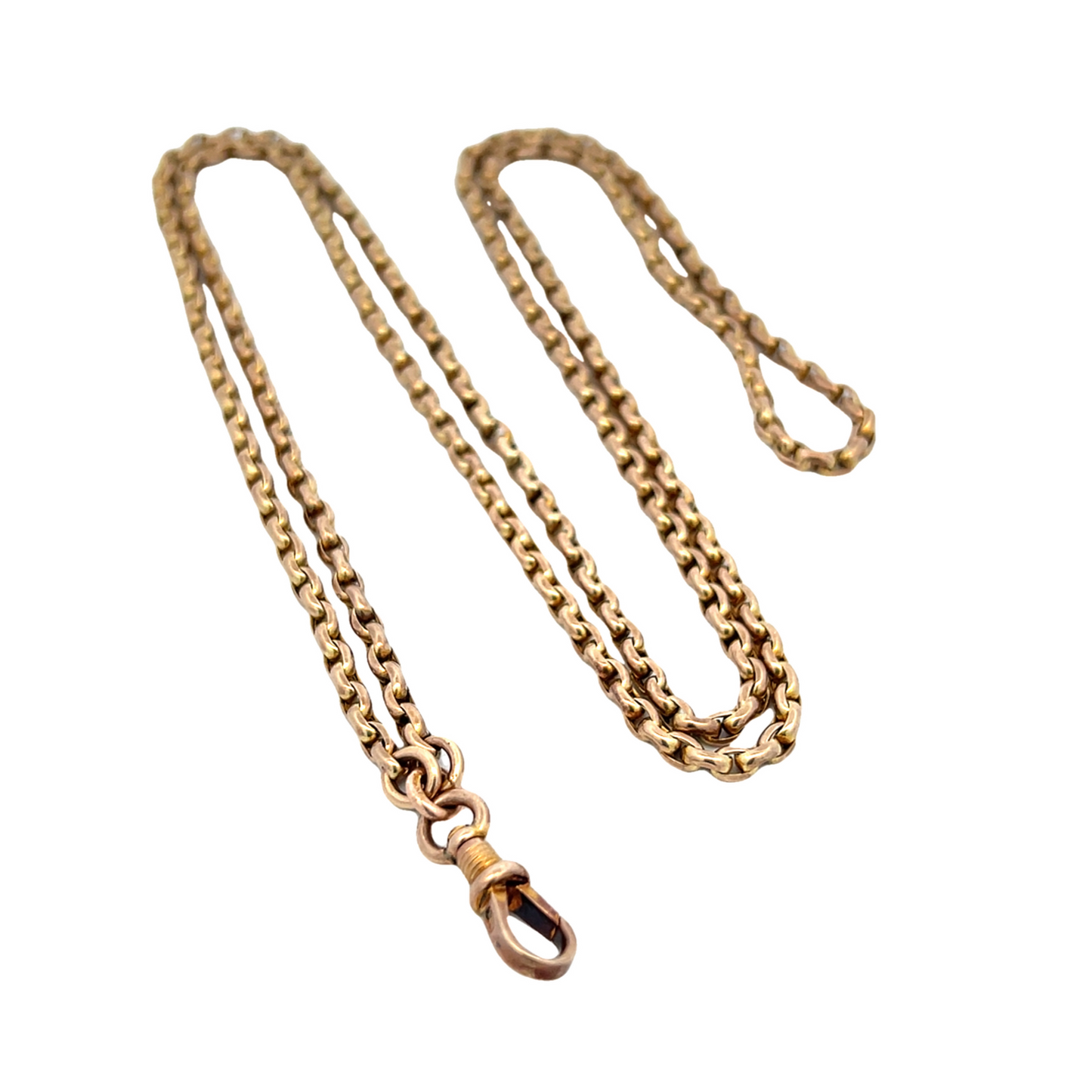 Antique Edwardian 9ct Rose Gold Faceted Belcher Chain with Dog Clip Swivel
