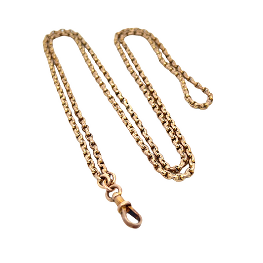 Antique Edwardian 9ct Rose Gold Faceted Belcher Chain with Dog Clip Swivel