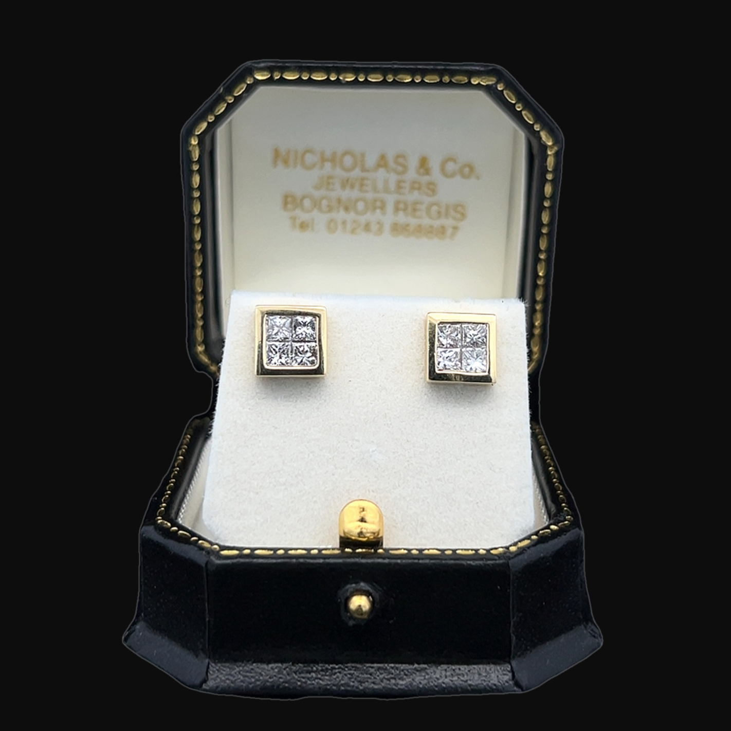 Vintage Princess Cut Diamond 18ct Gold Square Stud Earrings