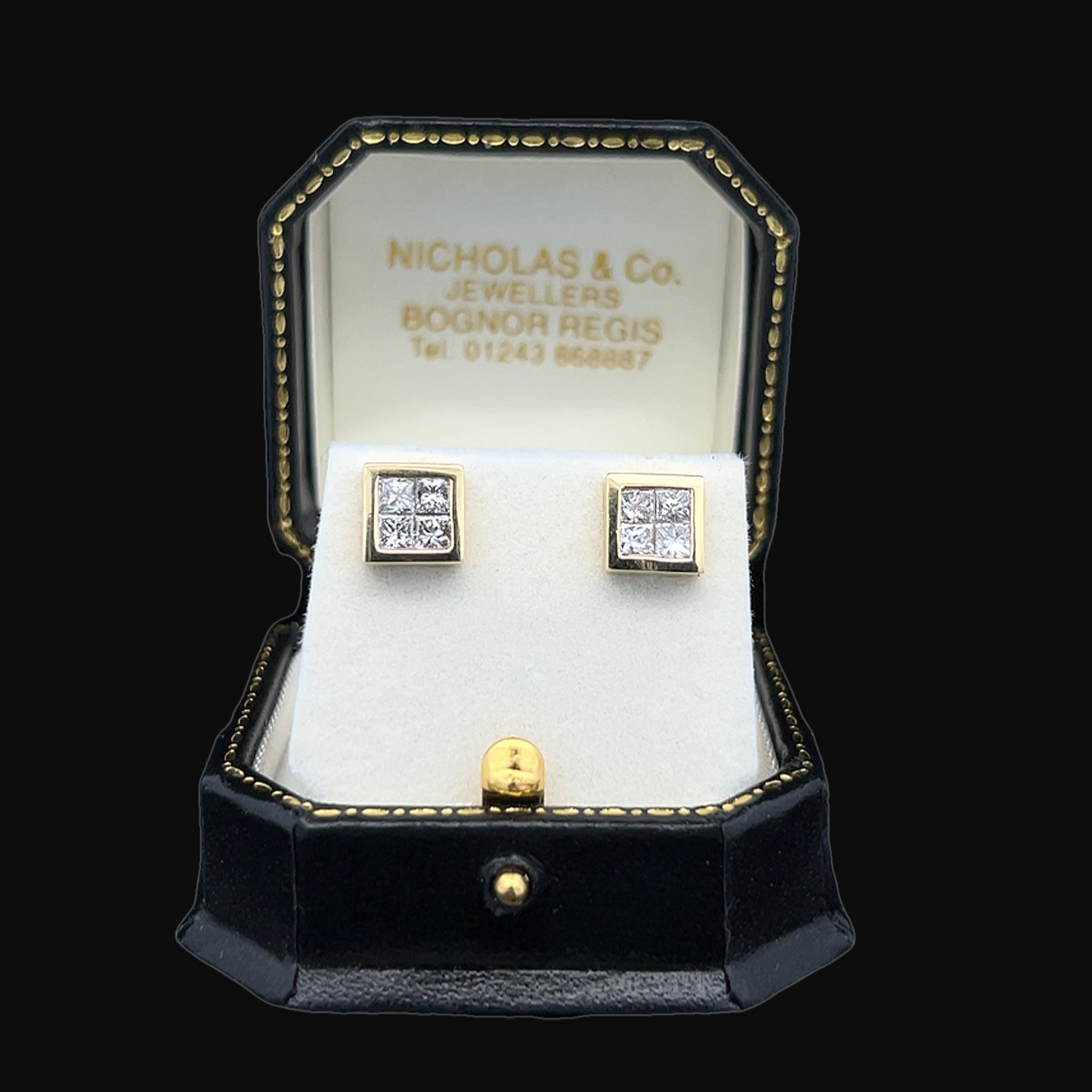 Vintage Princess Cut Diamond 18ct Gold Square Stud Earrings
