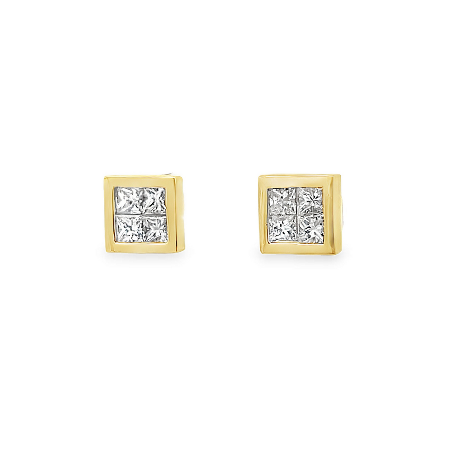 Vintage Princess Cut Diamond 18ct Gold Square Stud Earrings