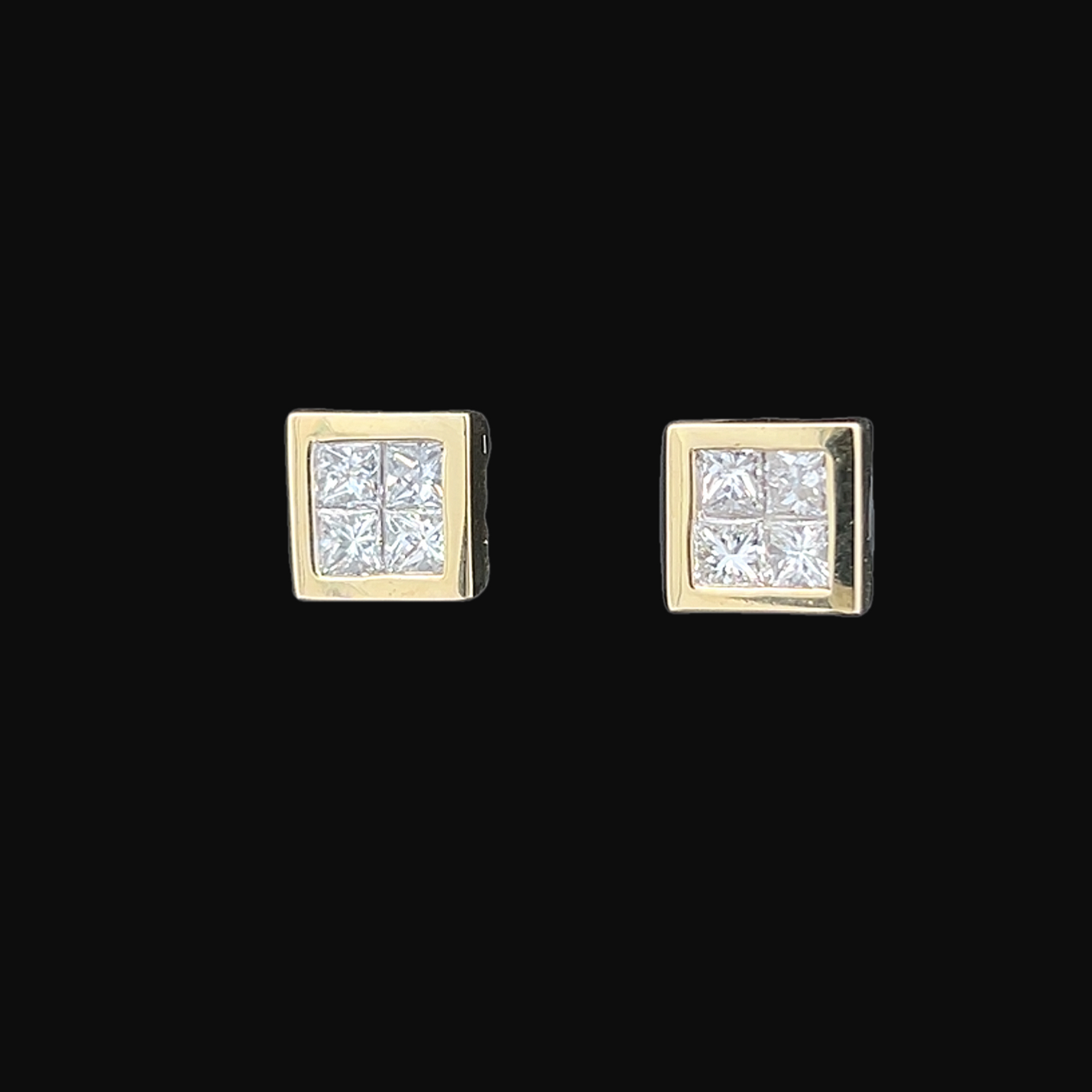 Vintage Princess Cut Diamond 18ct Gold Square Stud Earrings