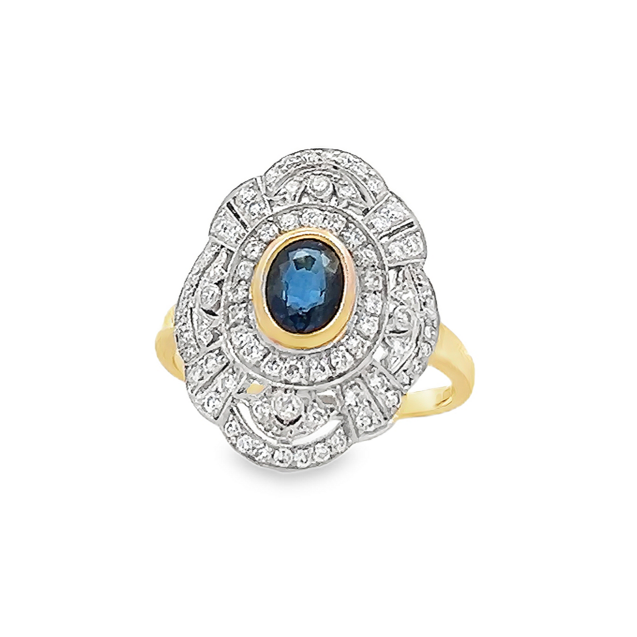 Vintage 'Art Deco' Sapphire and Diamond Two Tone 18ct Gold Cluster Ring