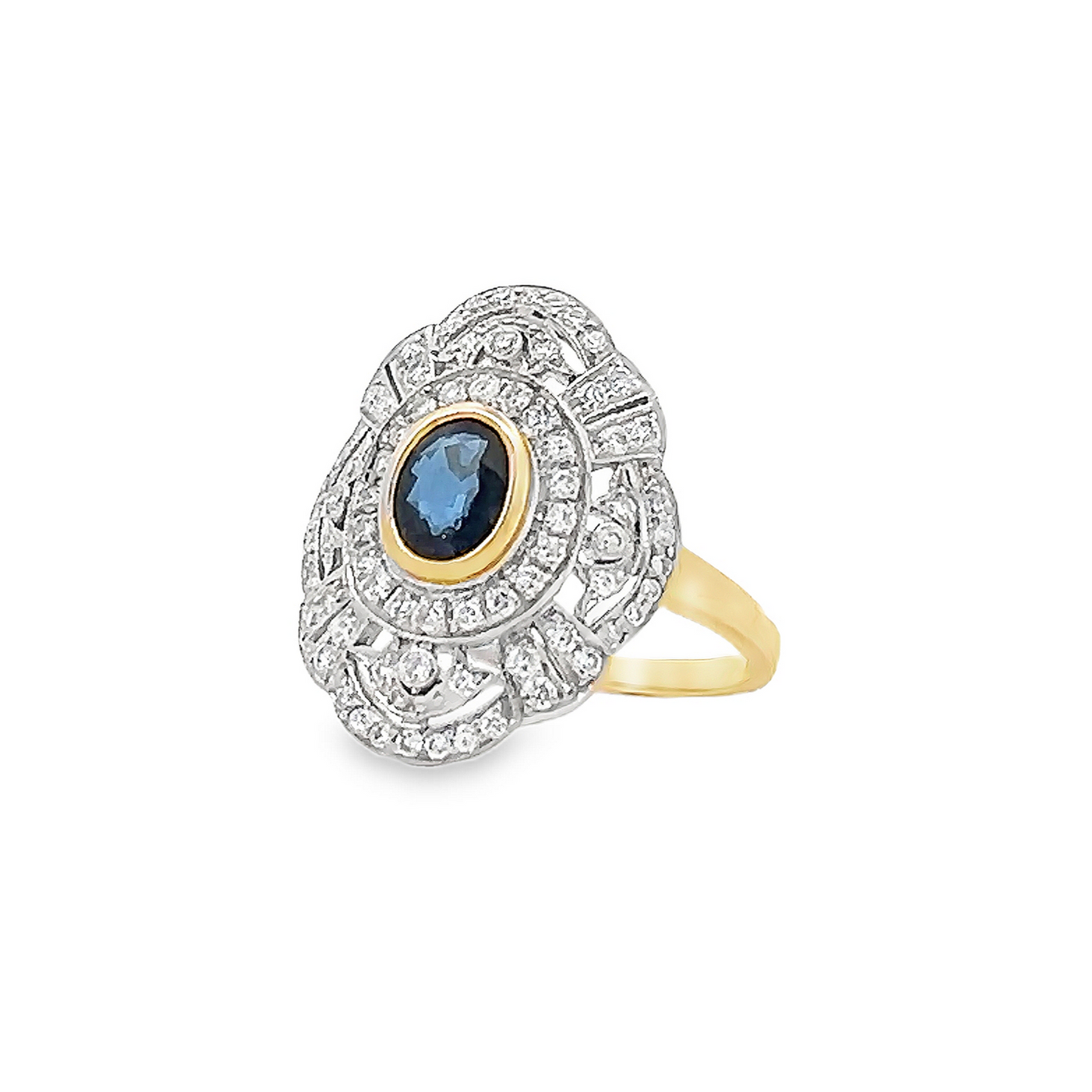 Vintage 'Art Deco' Sapphire and Diamond Two Tone 18ct Gold Cluster Ring