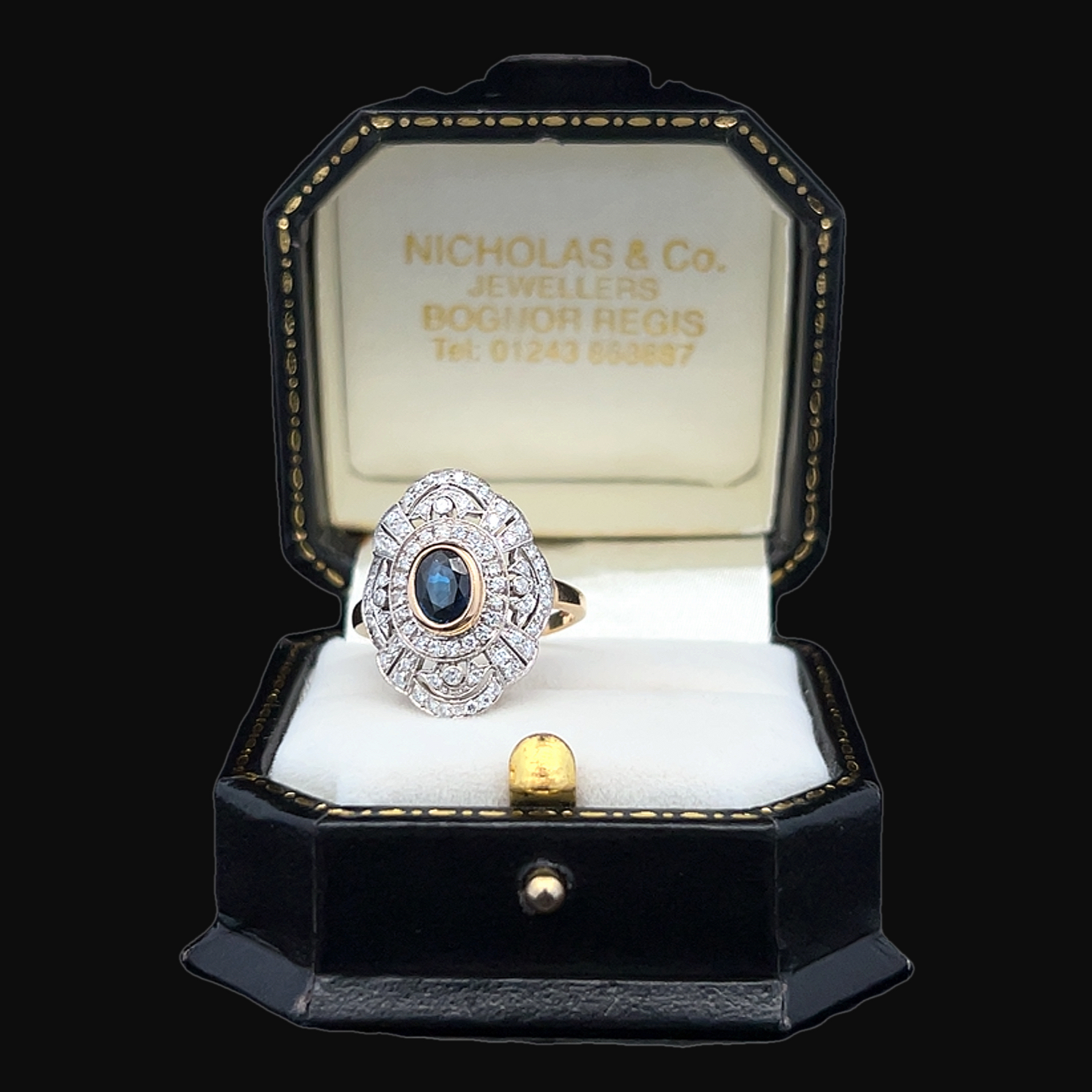 Vintage 'Art Deco' Sapphire and Diamond Two Tone 18ct Gold Cluster Ring