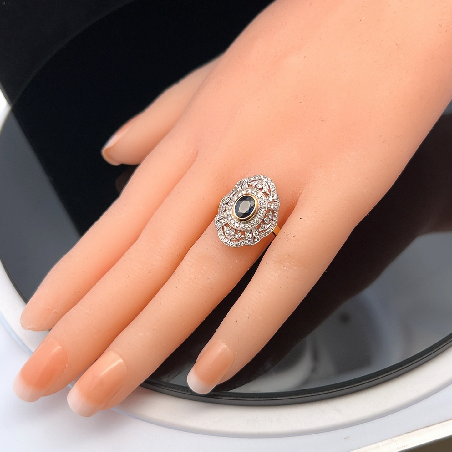 Vintage 'Art Deco' Sapphire and Diamond Two Tone 18ct Gold Cluster Ring