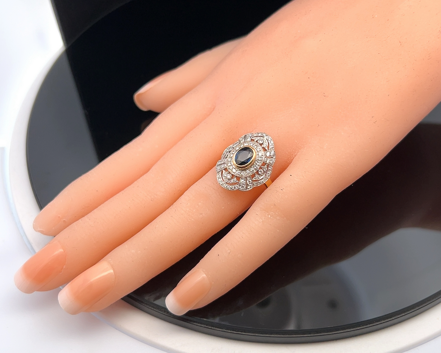 Vintage 'Art Deco' Sapphire and Diamond Two Tone 18ct Gold Cluster Ring