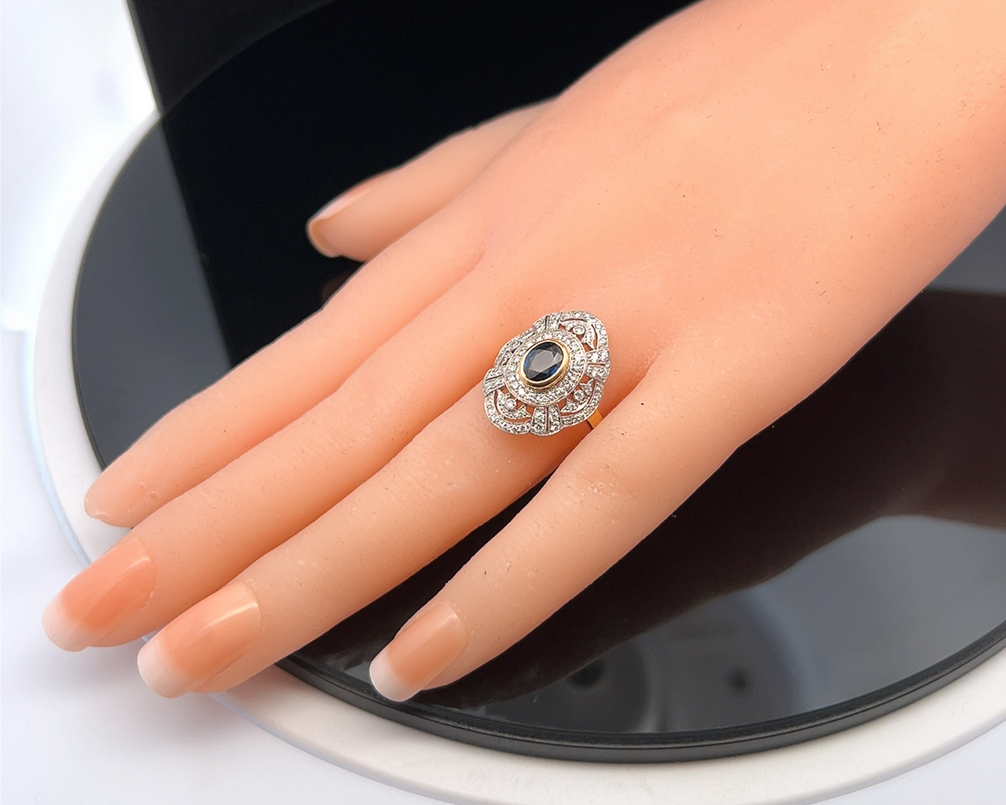 Vintage 'Art Deco' Sapphire and Diamond Two Tone 18ct Gold Cluster Ring