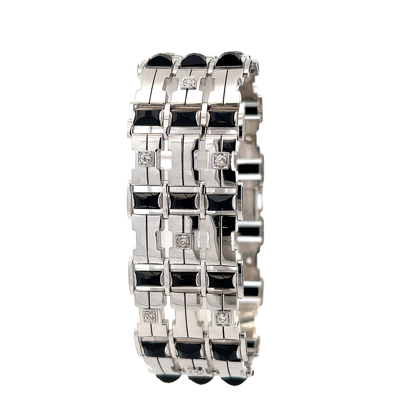 Vintage Art Deco Onyx and Diamond 18ct White Gold Cuff Bracelet