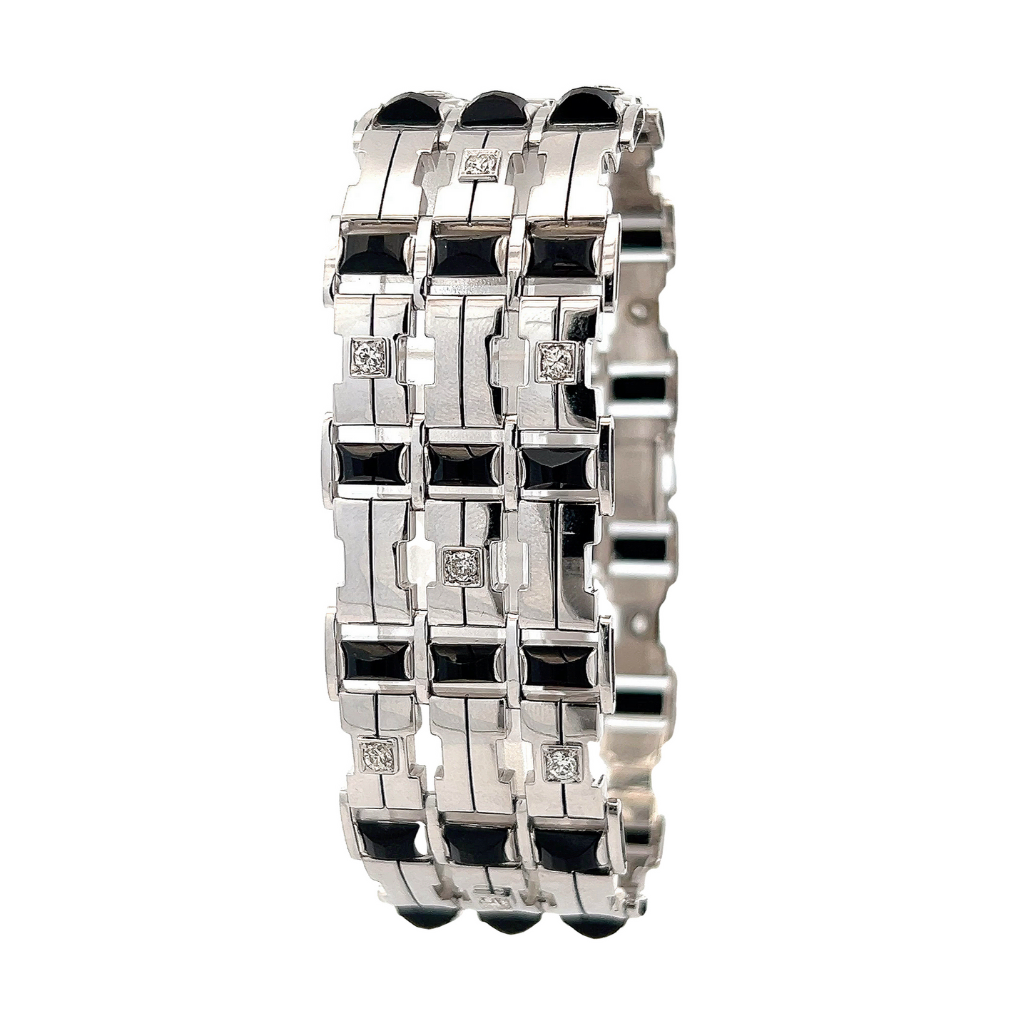 Vintage Art Deco Onyx and Diamond 18ct White Gold Cuff Bracelet