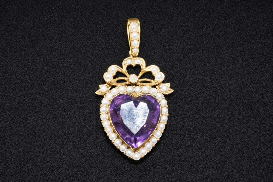 Antique Edwardian 9ct Amethyst and Natural Split Pearl Pendant