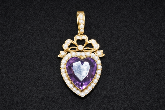 Antique Edwardian 9ct Amethyst and Natural Split Pearl Pendant