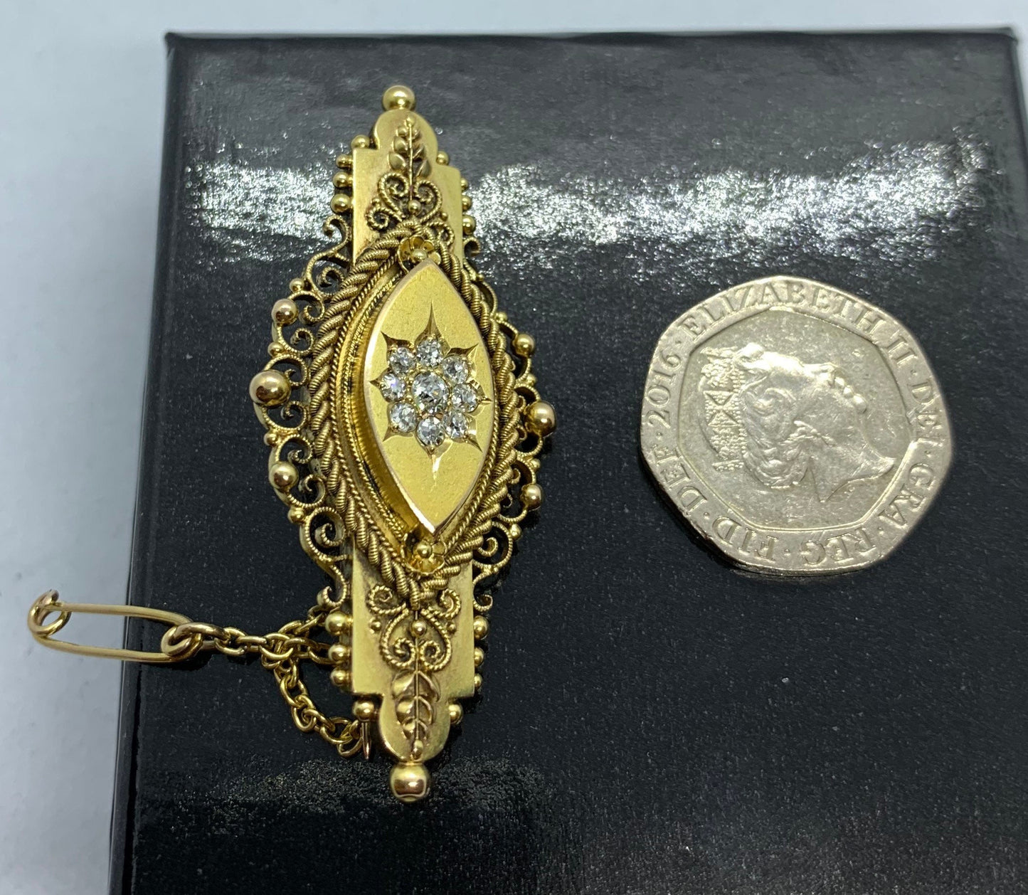 Antique Diamond Brooch. 15ct Gold. Victorian. Hallmarked 1878. Finest Available.