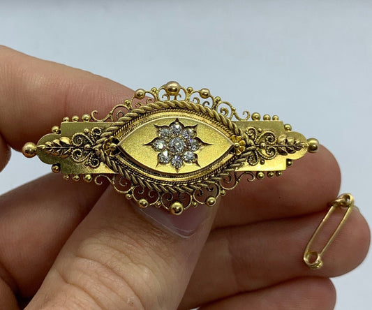 Antique Diamond Brooch. 15ct Gold. Victorian. Hallmarked 1878. Finest Available.