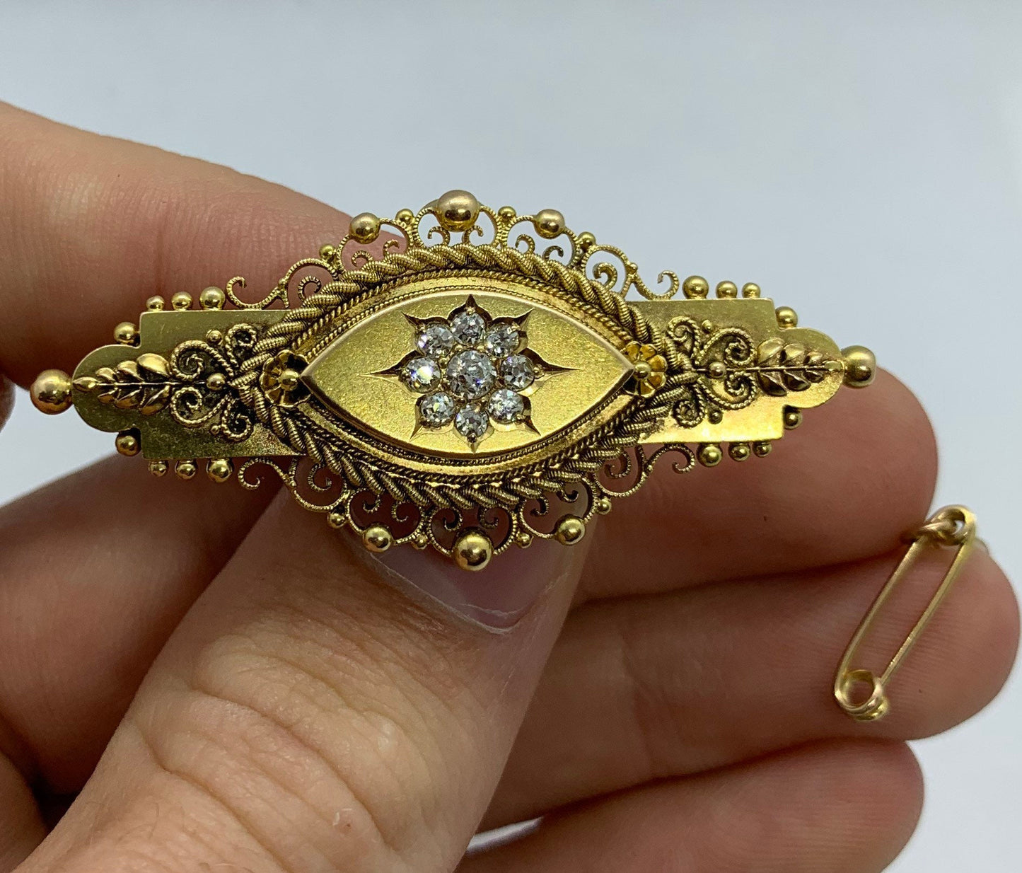 Antique Diamond Brooch. 15ct Gold. Victorian. Hallmarked 1878. Finest Available.