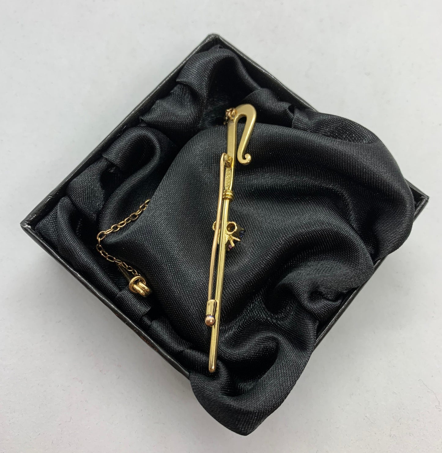 Antique Diamond, Sapphire and Ruby 15ct Gold Shepperd's Crook / Rod / Staff Brooch.