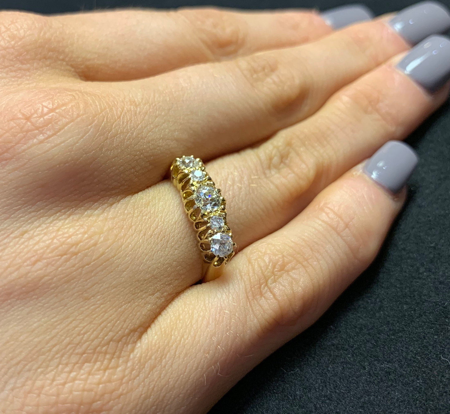Antique 5 Stone Diamond Ring. Hallmarked 1871. Old Cut European Diamonds. English. 18ct Gold.
